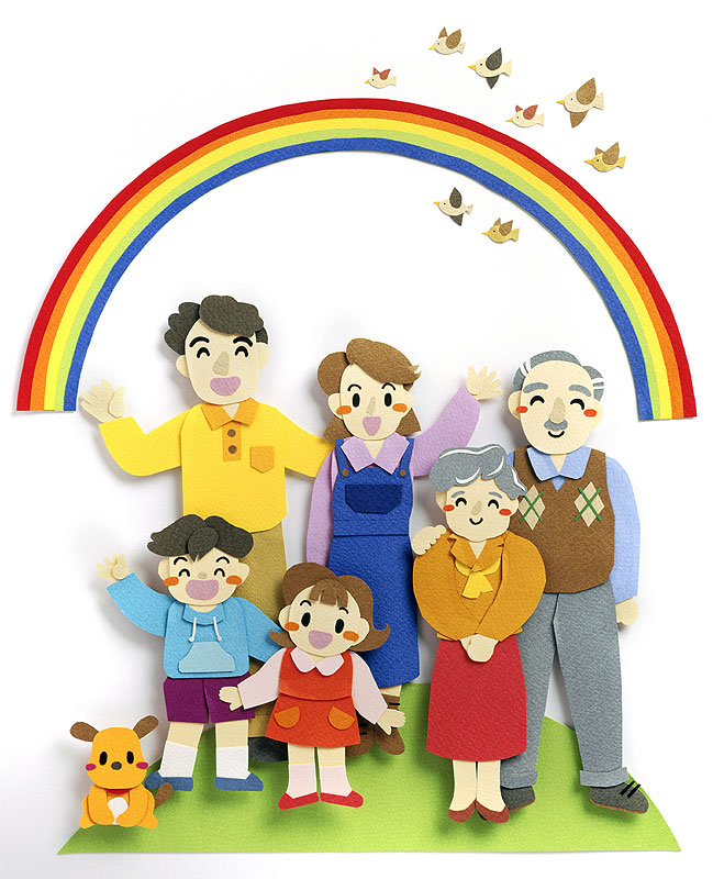 フリーイラスト手をつなぐ幸せな家族パブリックドメインQ：著作権フリー画像素材集