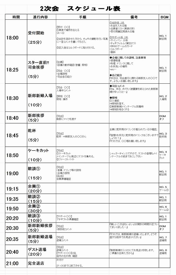 無料で使える『ウェディングタイムライン』 結婚式DIYテンプレート - narunico なるにこ ウェディングプランナ