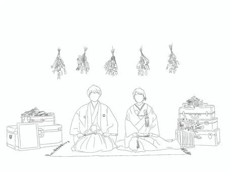 和装の新郎新婦 紋付袴 白無垢 結婚式のイラスト素材67173177- PIXTA