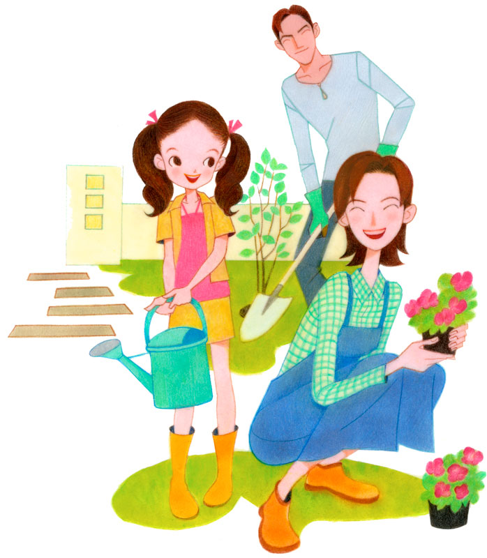 子供と手を繋いで歩いている親子のイラスト - 商用利用可能な写真素材・イラスト素材ならストックフォトの定額制ペイレスイメージズ