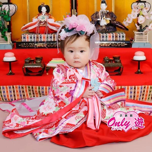 女児ベビー着物 0042 ﾅﾁｭﾗﾙﾋﾞｭｰﾃｨｰ ﾋﾟﾝｸ ぼたん着物レンタルの京都かしいしょう