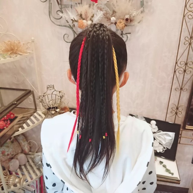 リアルスタイル REAL STYLE エクステ ウィッグ ロング ワンタッチ メッシュ ヘアカラー つけ毛 ポイント 三つ編み ポニーテール キッズ子供 コスプレ ダンス 女性 返品不可商品ブラック×パープル- ファッション通販 d fashion