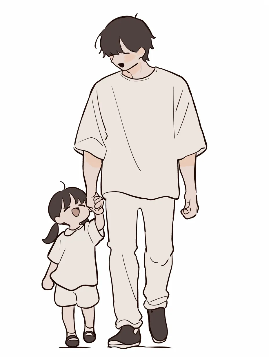 手を繋いで歩くおかあさんとこども 親子、赤ちゃん、幼児、幼稚園、保育所、散歩 ：イラスト無料