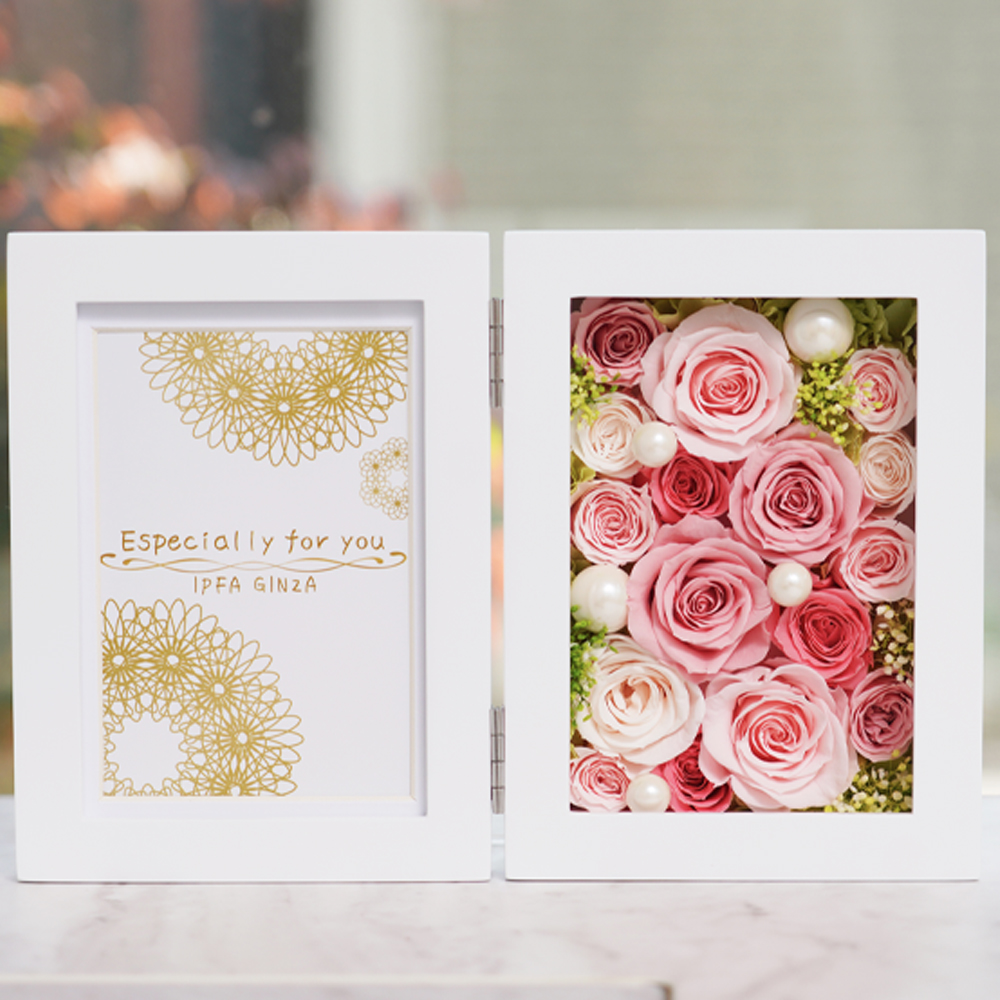 敬老の日 写真 2枚 フォトフレーム おしゃれ プレゼント 結婚祝い 写真立て 4デザイン 花束贈呈 結婚記念日 還暦祝い 結婚式の両親 プレゼント誕生日プレゼント フォトフレーム 孫 両親 オシャ 「フォトフレーム時計 Happy Time」 プリザーブドフラワー 写真立て 時計