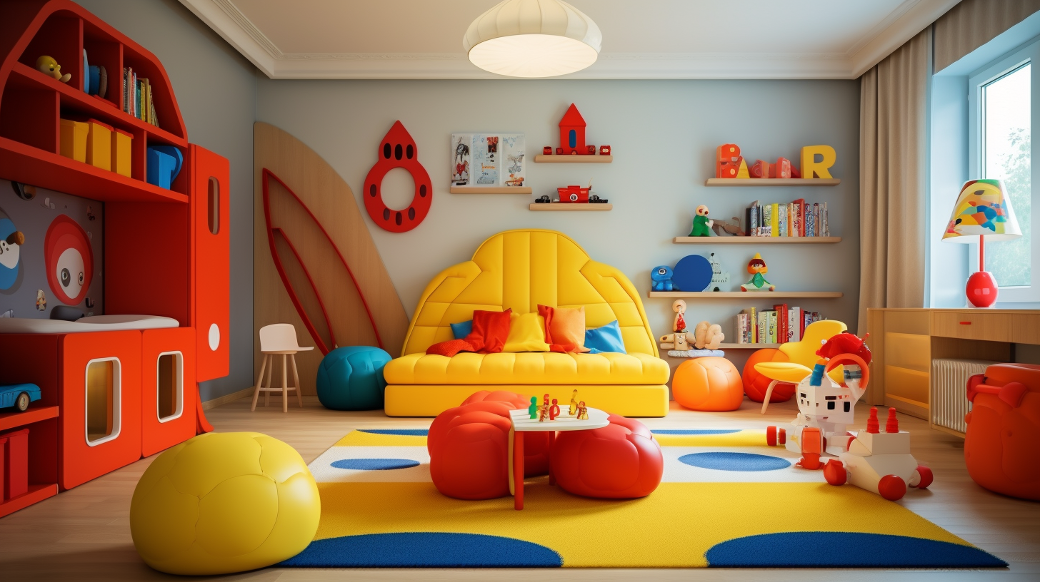 壁の緑の色の背景に子供部屋のモックアップ壁。Premium写真