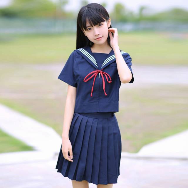セーラー服 半袖 女子制服 学生服 女子高校生 コスチューム JK制服 ピンクの襟 可愛い 清純