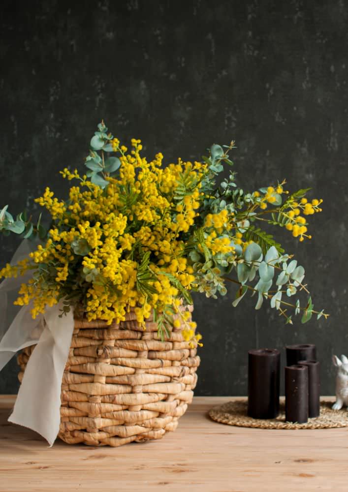 ミモザのナチュラルブーケ&ブートニアセット 春ブーケ ウェディングブーケcocofleur