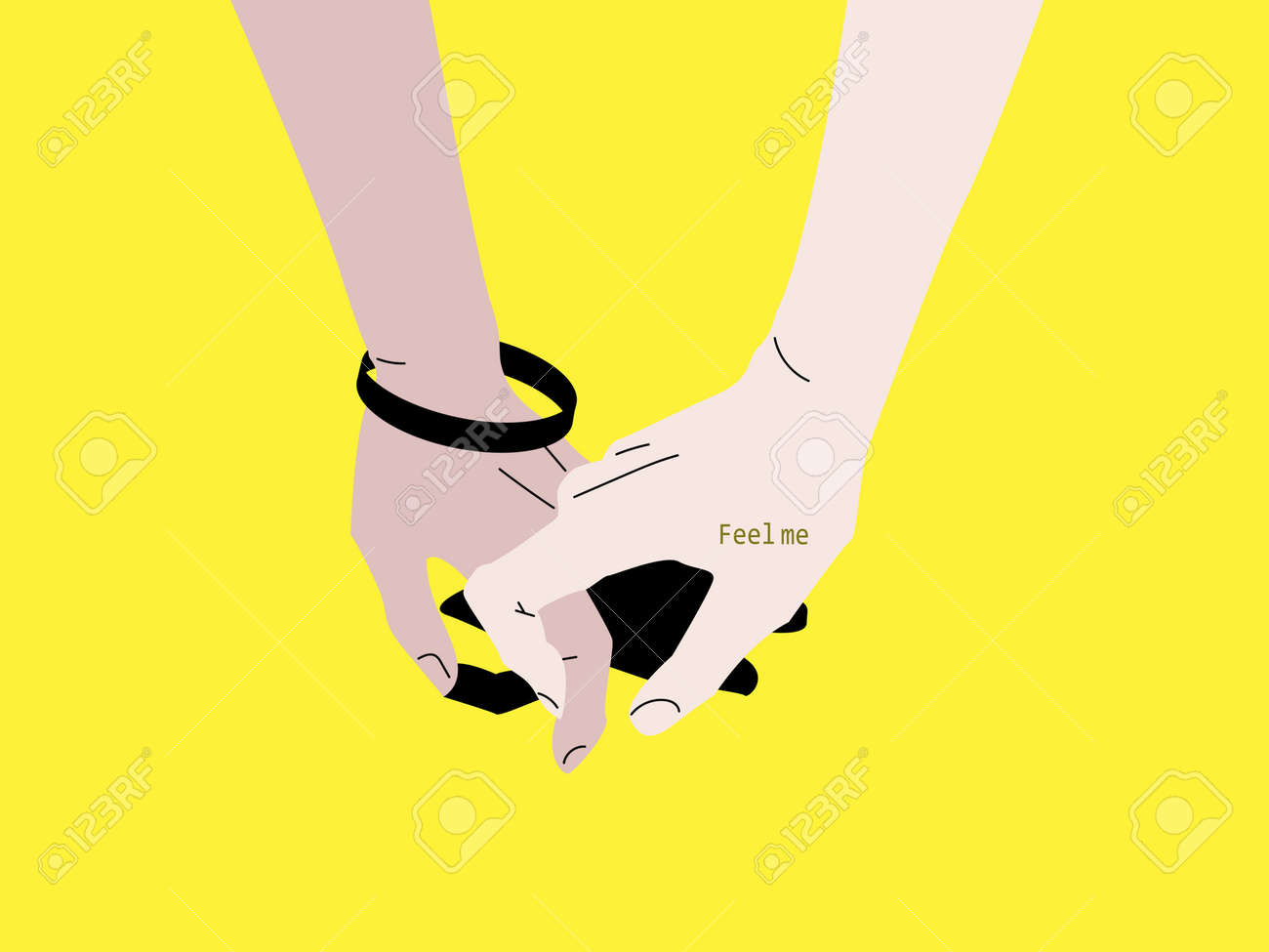 手をつなぐ、愛、一体感のコンセプト。愛と優しさのイラストを感じて散歩中にお互いを保持しているカップルの手のクローズアップのイラスト素材・ベクターImage 162196210