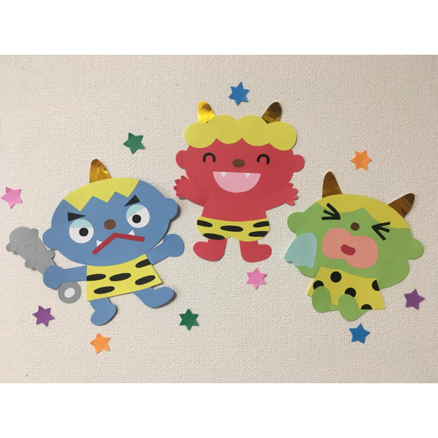 壁面飾り工房本店 壁面装飾・パネルシアター・ペープサート・型紙・知育・保育・介護商品の販売☆壁面飾り工房 横80cm 「おには外！福は内！」冬２月 節分 豆まき 鬼 幼稚園 保育園 学校 病院 施設 知育 壁面装飾 型紙 製作☆