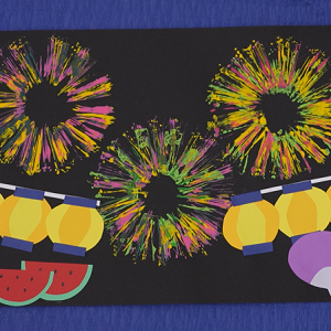 こんばんは𖠿𖥧 ▷ ８がつの壁面製作 フォーク絵の具で花火を打ち上げよう☆ 参考にしてください𓂃𓈒𓏸作ってみたよ！というかたはコメントやタグ付けで 教えていただけると嬉しいです☼ もちろんDMもお待ちしています♡ コメントや質問も待ってまーす