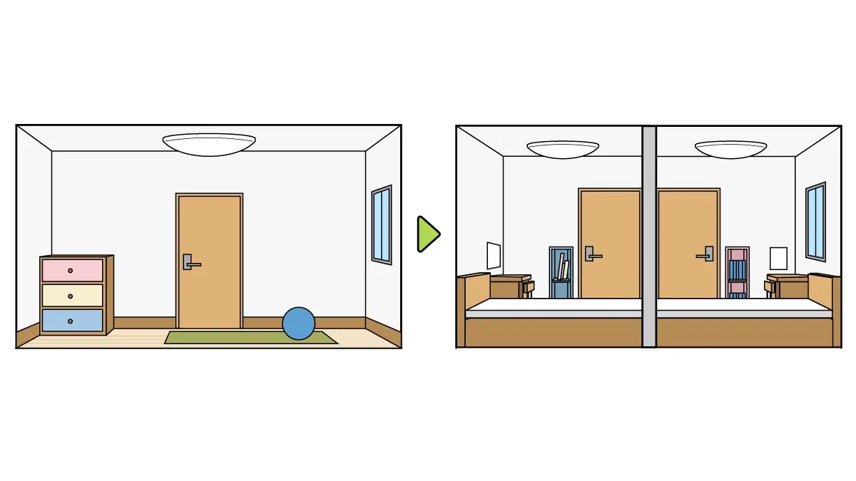 引戸の間仕切りによって、将来は個室として使える明るい子ども部屋に マンション バリアフリー 収納、和室、子ども 室LIXILリフォームネットリフォーム事例