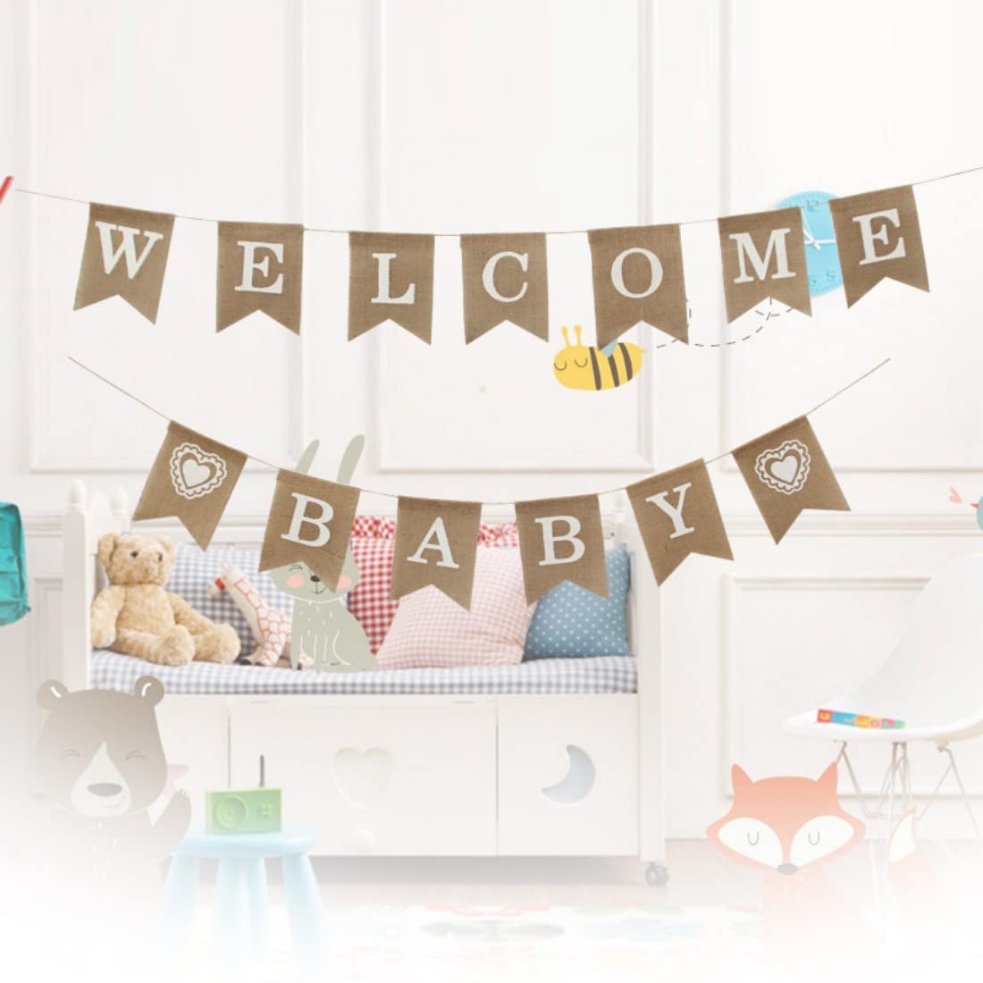 Amazon.co.jp: Welcome Baby バナー 手書きパーティーデコレーション 黄麻布 春のテーマ お庭 お祝い用品 男の子 女の子ベビーシャワーデコレーション : おもちゃ