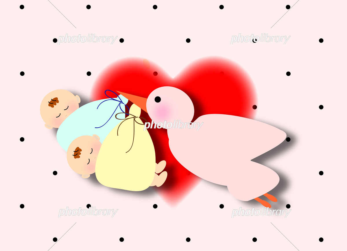 透過png コウノトリと赤ちゃん 女の子 ：イラスト無料