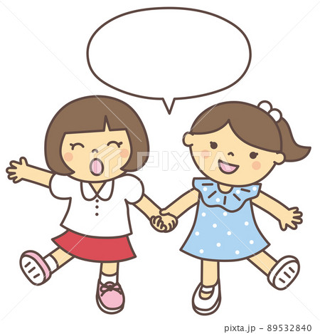 手をつないで楽しそうに歩く、仲良しのお友達同士 女の子 のイラスト素材89452282- PIXTA