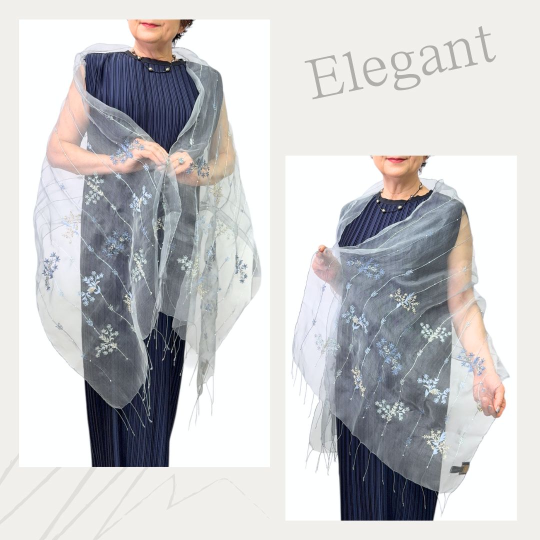 パーティーショール 結婚式 ストール ショール レディース 春 夏 秋 用 オーガンジー パール 付き 大判 無地 全35色 ブライダル お呼ばれクリスマス