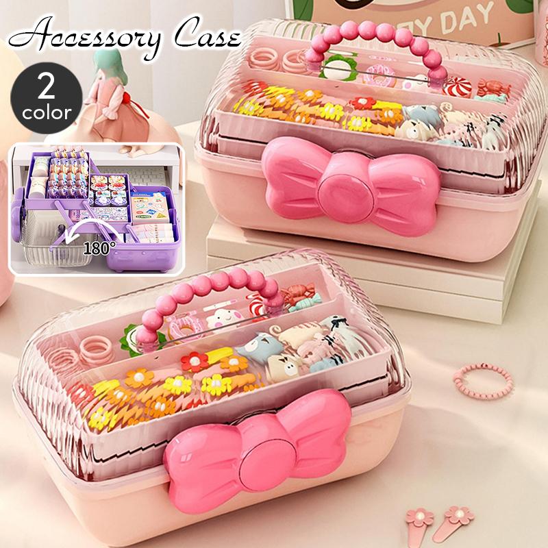 送料無料 アクセサリー収納ケース 大容量 子供用 キッズ 女の子 リボン ヘアアクセサリー 小物入れ ボックス 髪飾り ヘアピン ヘアゴム 収納ケースたっぷり ハンドル付き 持ち運び 整理 子ども 女児 ギフト プレゼント 贈り物motto-motto