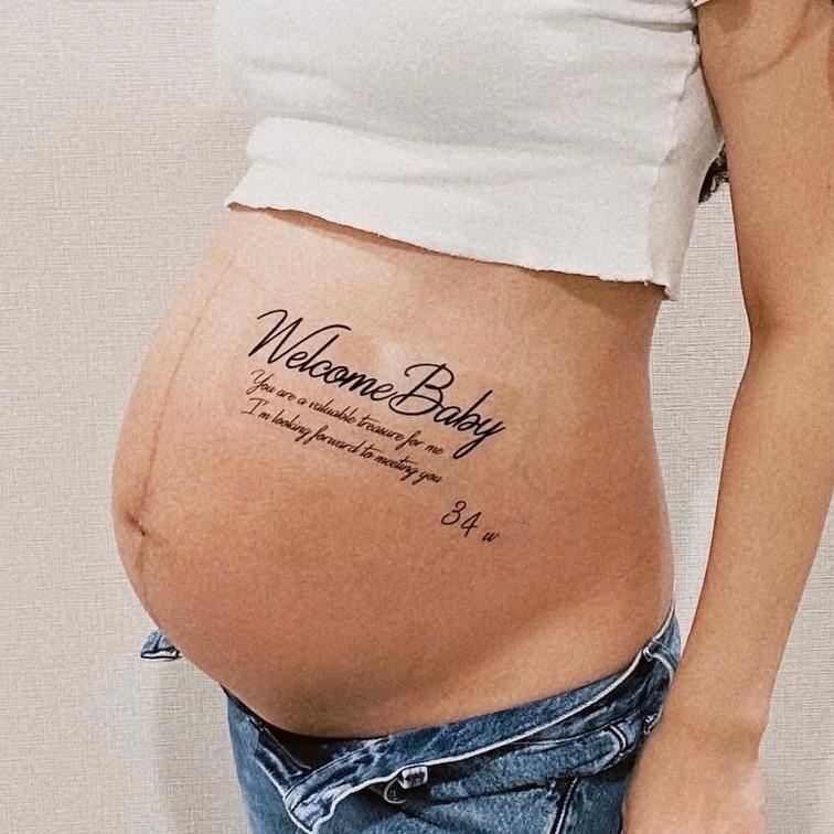 マタニティペイント シール マタニティフォト 用 ボディシール 英語メッセージ女の子 撮影用小物 衣装 雑貨・その他 Oohanaお休み期間プロフに記載中 通販 3825866Creema クリーマ