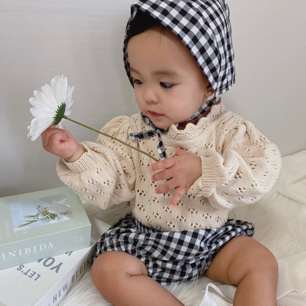 ベビー女の子ギンガムチェック長袖セットアップ バルーンスリーブ ブルマパンツ 出産祝い lwb0077LittleBean丨海外子供服・おもちゃ・育児用品のセレクトショップ