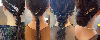結婚式お呼ばれヘアアレンジ💗 銀箔と金箔が混ざって可愛い💜まちこりーたボイスお呼ばれヘアお呼ばれヘアアレンジゴールドピンボブアレンジボブ金箔ヘアヘアアレンジhaircolorhairstylehairarrange袴ヘアアレンジ編みおろし編みおろしヘアタイトアレンジセルフヘアアレンジ結婚式アレンジ結婚式ヘアアレンジ振袖ヘア