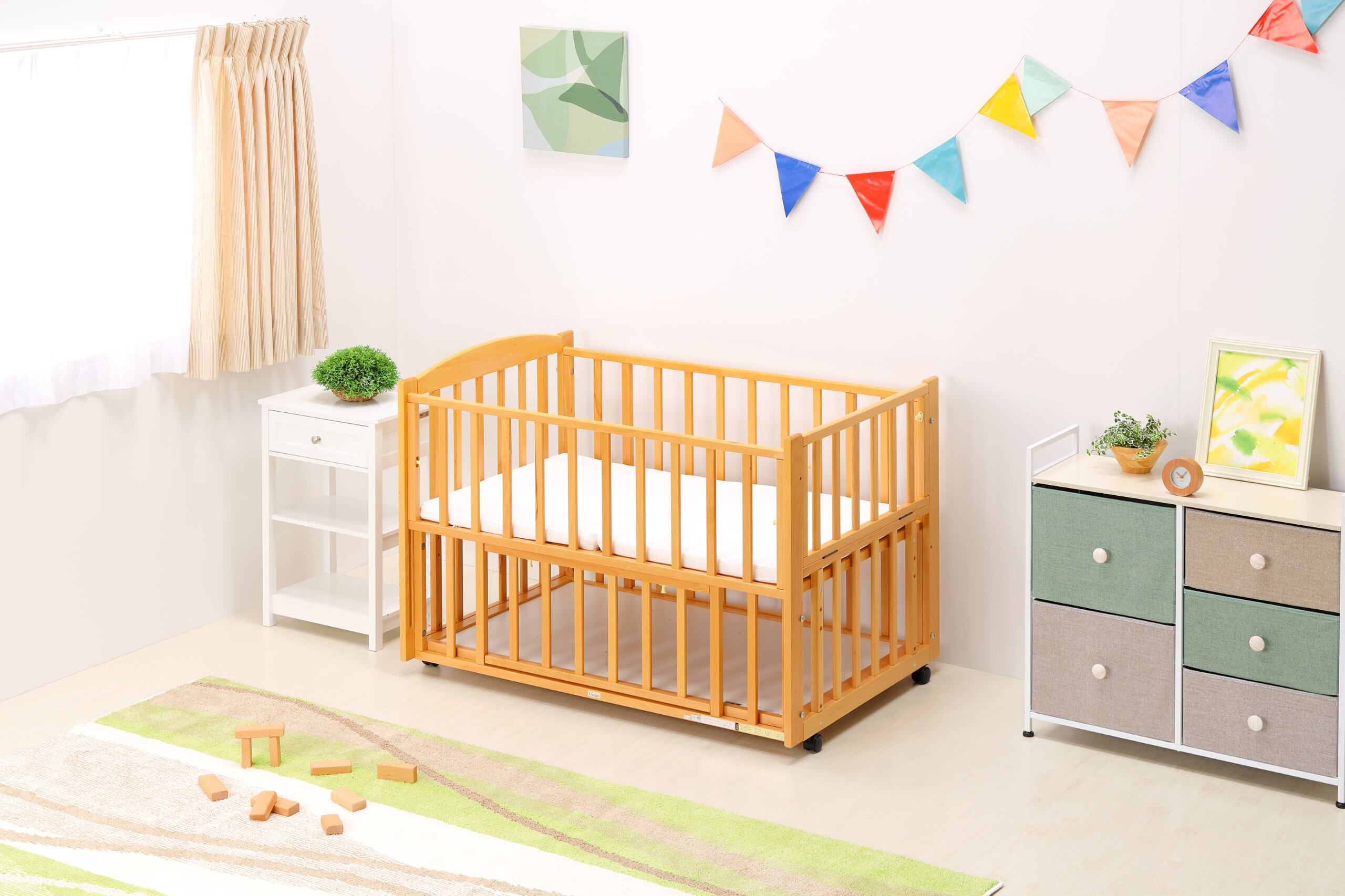 ベッド&ベビーベッド専門店『スリーピー』 ベビーベッド「ワンタッチハイベッド クール」 ベビーベッド 折りたたみ 木製 ハイタイプ ベビーベット 布団セット 赤ちゃん 折りたたみベビーベッド 赤ちゃんベッド ガード 折り畳み シンプル コンパクト 床板 高さ 調整