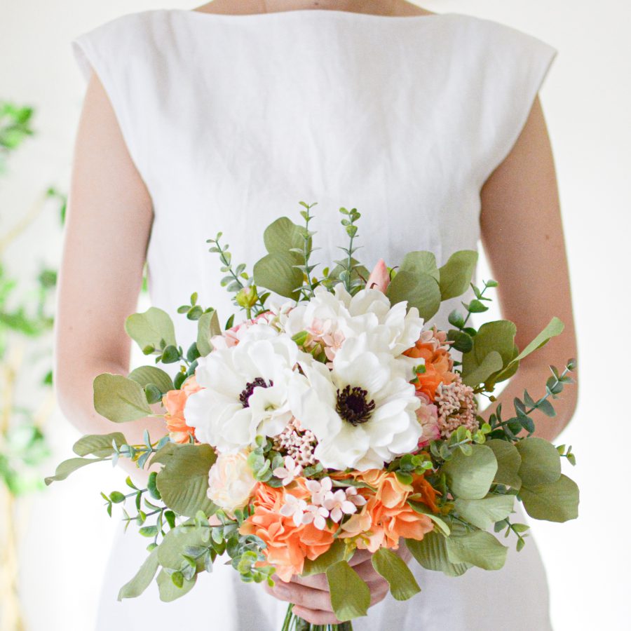 ≪人気≫ウェディングブーケ ブライダルブーケ オレンジ チューリップ ブーケ ホワイト ウェディングブーケ 造花ブーケ ブライダルブーケラウンドブーケ トスブーケ 結婚式 花束 直径約20cm の通販価格比較のビカム