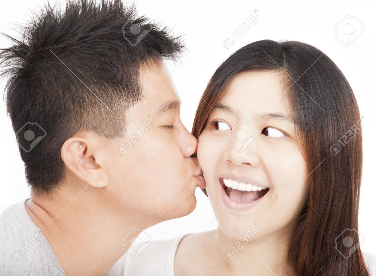 キスをした」, アジア系, カップル, シーサイド, のんき,