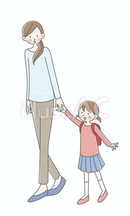 手を繋ぐ小学生2人：イラスト無料