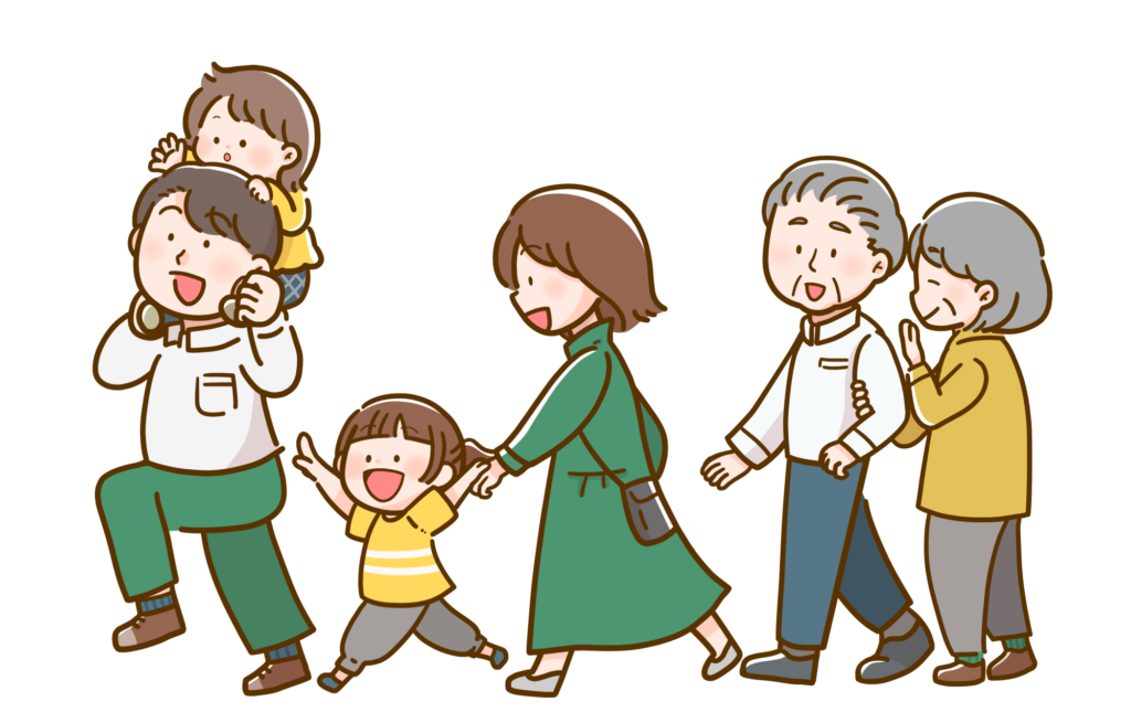 楽しそうに笑っている5人家族の顔の水彩イラスト水彩の挿し絵屋さん