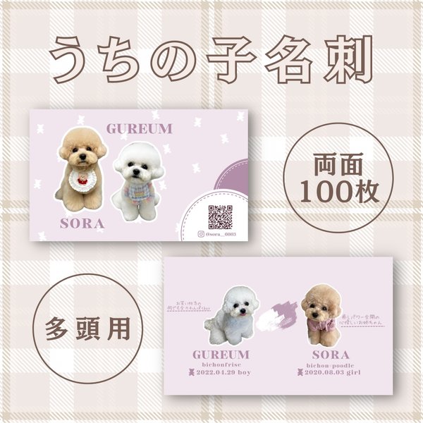 ペット名刺_長方形タイプ_シンプル柄丸枠デザイン 1個50枚 _rec_h016-dペット名刺のもふり堂