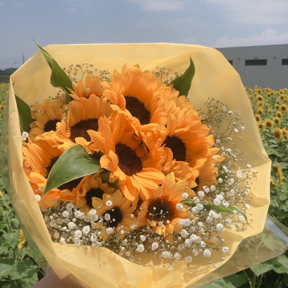 お取り寄せ オリジナルフラワープロポーズに！ 赤いスプレーバラとかすみ草の花束花キューピット・ お取り寄せフラワーギフト