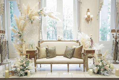 結婚式 高砂 ソファ テラコッタ 布 ドライフラワ