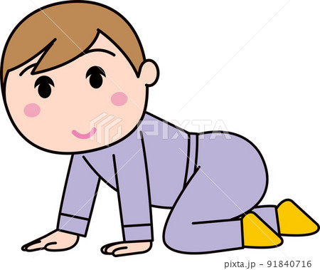 可愛い赤ちゃんが四つん這いでカメラを見ながら笑っているイラスト、おむつ」のイラスト素材 2234615509Shutterstock