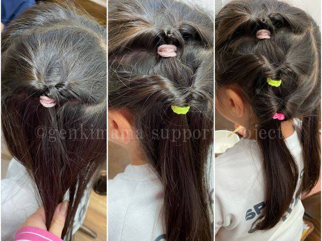 子どもの髪は少ないし長さバラバラだしサラサラだし 三つ編みでも難しいですよね💦