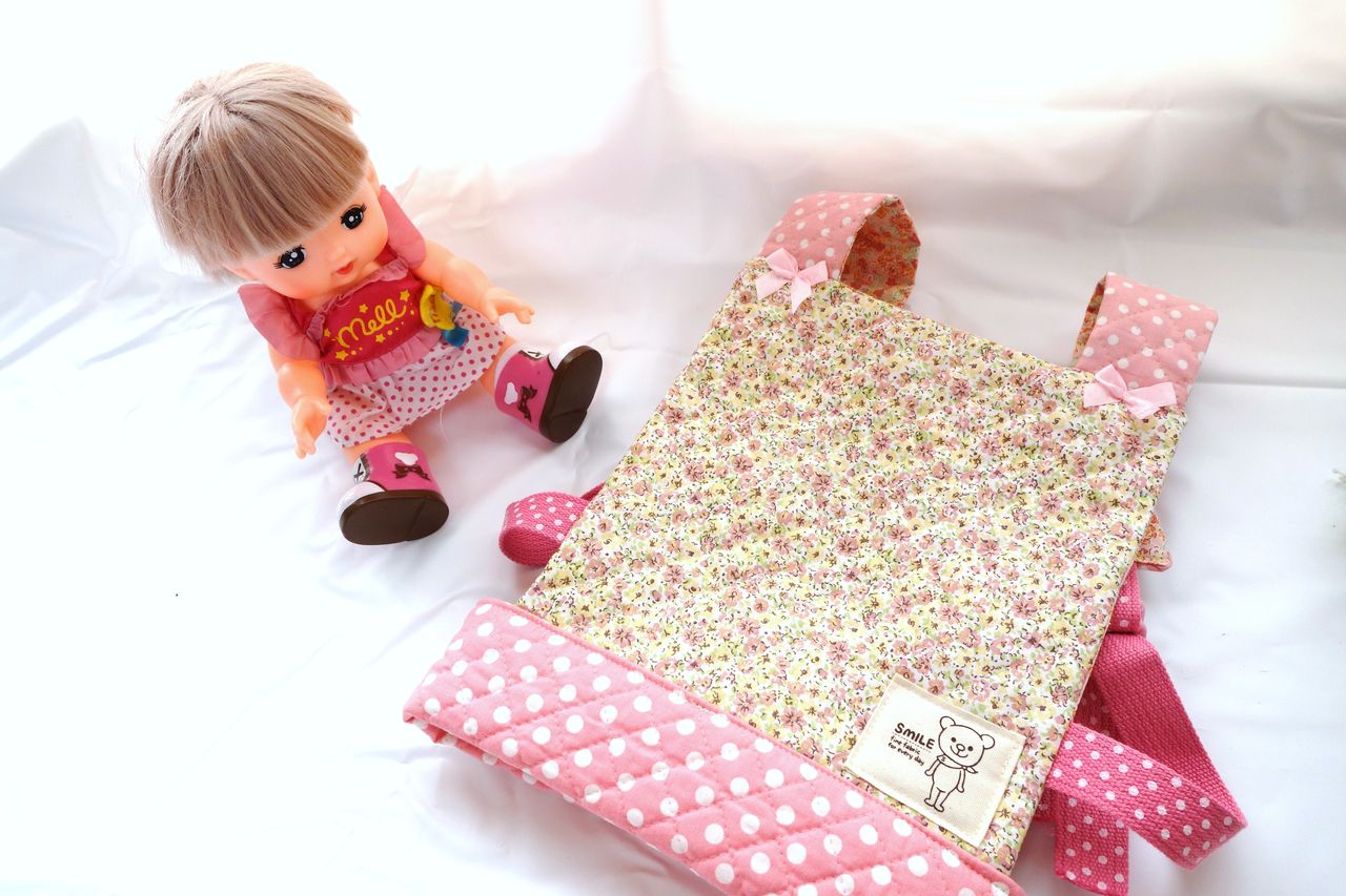 お人形の手作りだっこひも♪～ぽぽちゃん用・リュック型エルゴ風100円ショップの材料で作る！子どものための手作りおもちゃとおままごと