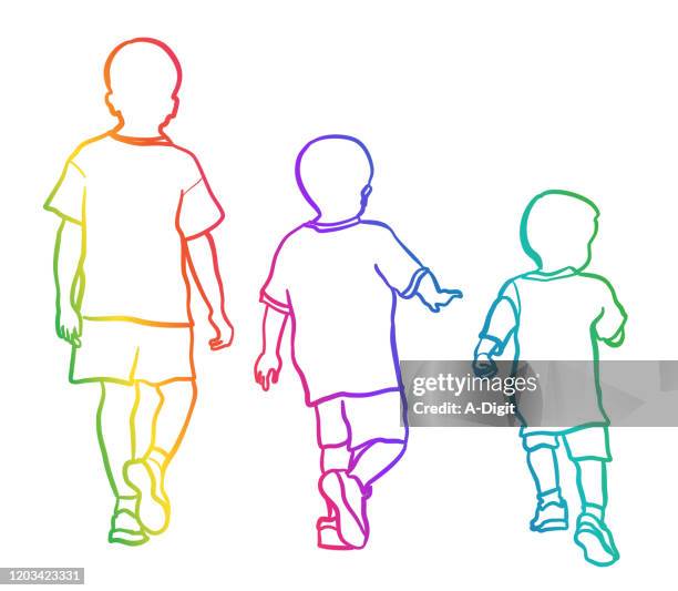 かわいい手をつなぐ後ろ姿の男の子と女の子イラスト・フリー素材なら「シンテリ」