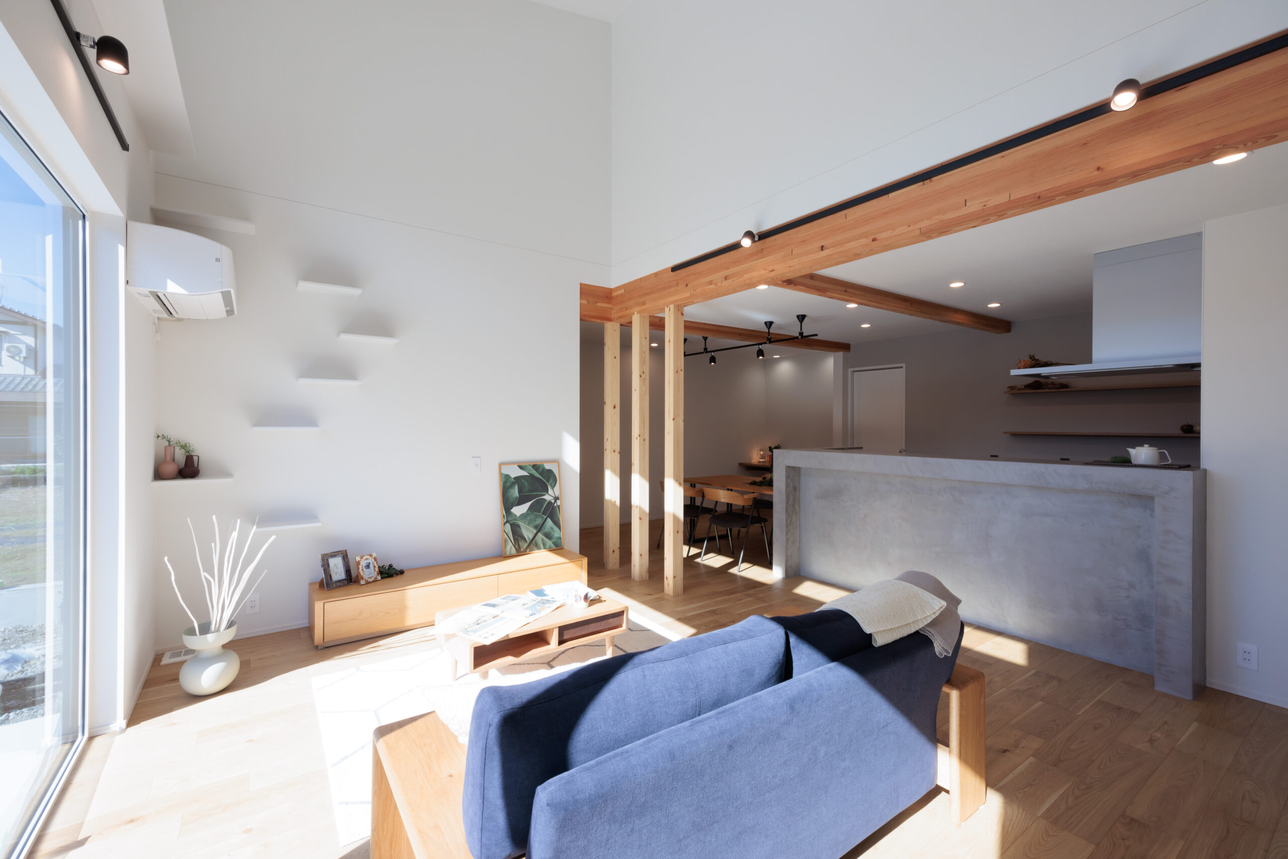 35坪玄関共有二世帯住宅の間取り図 1LDK+3LDK 水回り別の住宅プランレンガのリビング間取りシミュレーションClean andhealthy Japanese house design