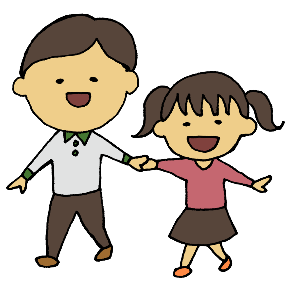 手をつないで歩く親子・家族イラスト