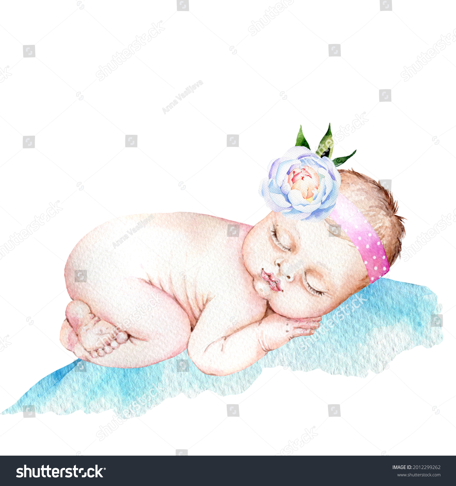 水彩の赤ちゃんイラスト、生まれたての赤ちゃん」のイラスト素材 2012299262Shutterstock