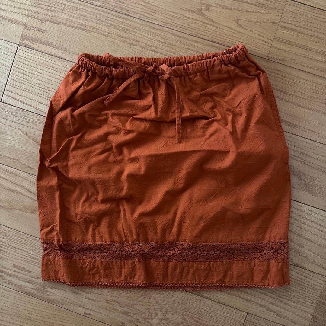 韓国子供服 キッズ 綿100% ドット ガーゼ スカート オレンジ