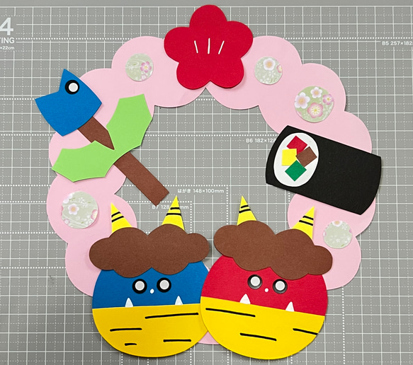 壁面飾り工房本店 壁面装飾・パネルシアター・ペープサート・型紙・知育・保育・介護商品の販売☆無料ダウンロード型紙「赤おにの顔02」 冬 節分せつぶん 鬼 幼稚園 保育園 老人ホーム 介護施設 デイサービス 壁面装飾 型紙 製作☆