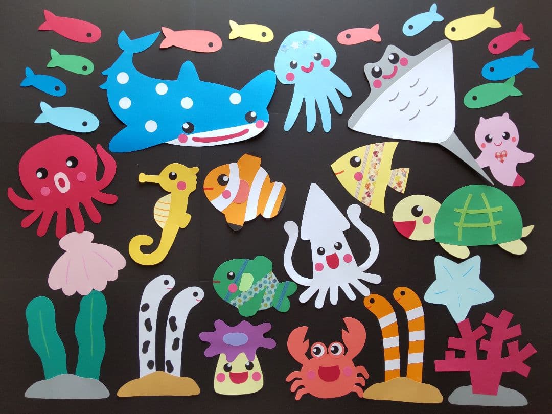 Amazon.co.jp: 350 壁面 壁面飾り 水族館 海の生き物 夏 ７月 ８月 保育 保育園 幼稚園 : おもちゃ