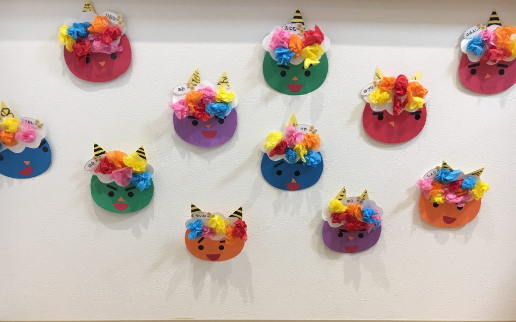 画用紙を丸めて作る、鬼のお面の作り方 節分製作ほいくびより