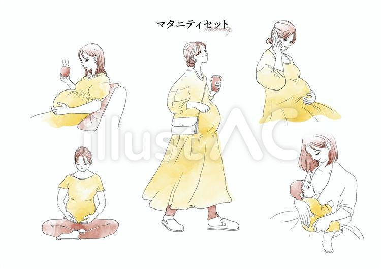 手描き1color マタニティ 赤ちゃんを思い幸せを感じる女性のイラスト素材76524545- PIXTA