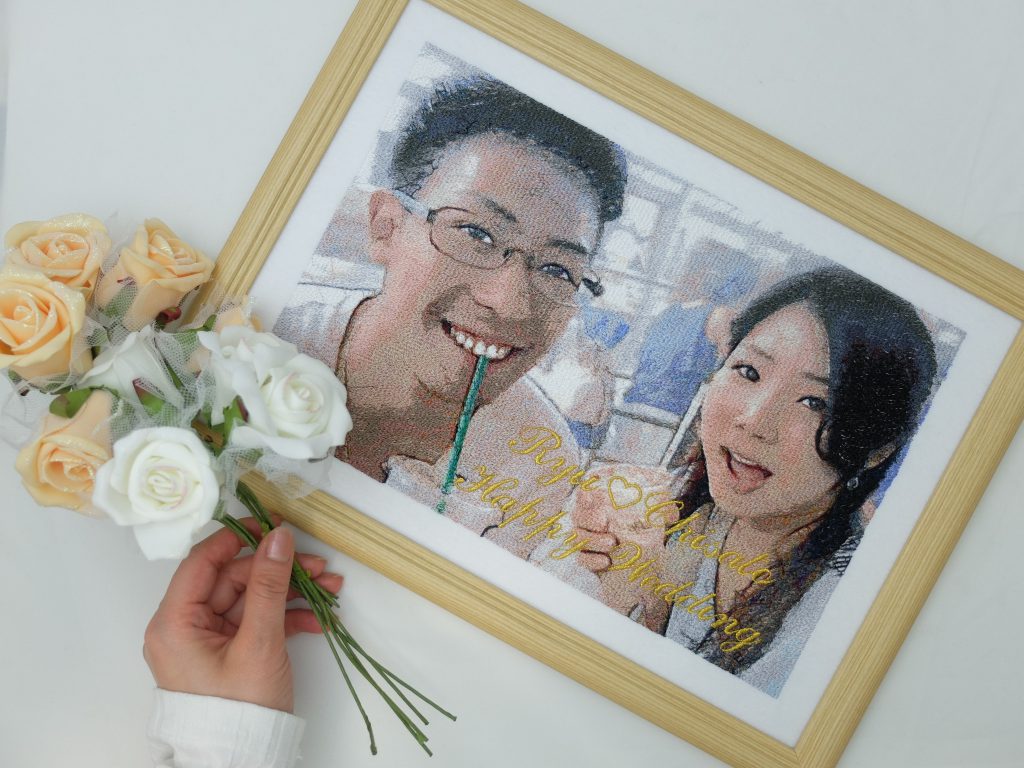 オーダーメイド刺繍 紫陽花とコーギ刺繍：リネンハンカチへ刺繍mimi刺繍東京・吉祥寺の小さな刺繍屋さん