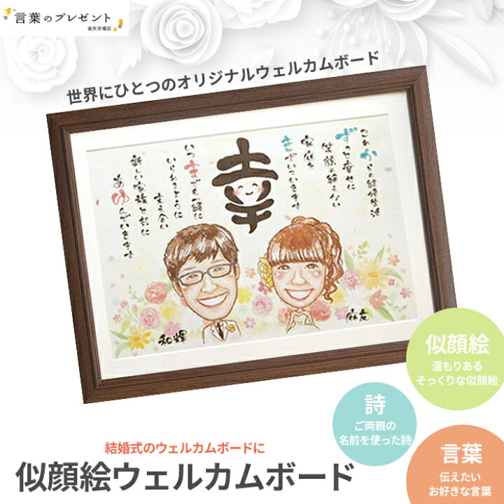 似顔絵ウェルカムボード 結婚式 サプライズ 大人数 額縁付 プレゼント 友人 結婚記念日 お祝い