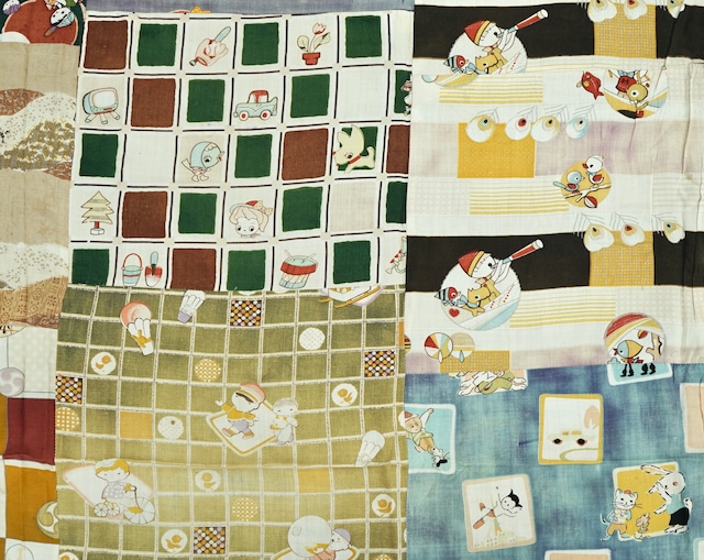 Kid's キッズ Remakeリメイク テキスタイル パッチワーク デザイン ドロワーズ風パンツ コットン イージーパンツ ツギハギ 古着