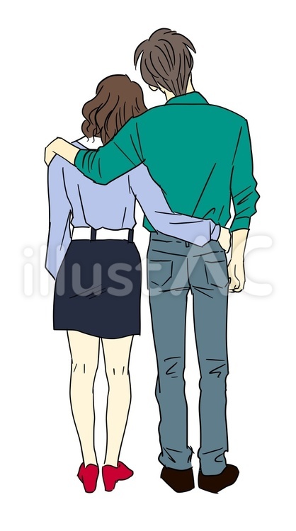 手をつなぐカップルの後ろ姿イラスト・フリー素材なら「シンテリ」