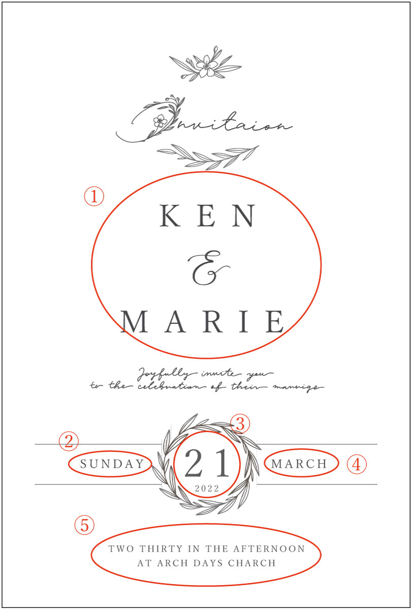 花と蔦を使ったシンプルな結婚式無料招待状