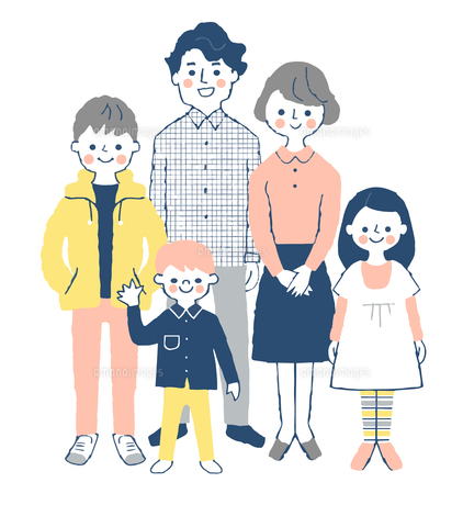 白黒線画のシンプルかわいい家族のイラスト：イラスト無料