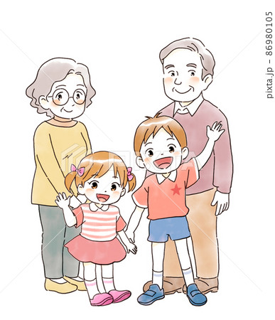 祖父母と孫」家族・ファミリー 人物- 素材屋イラストブログ
